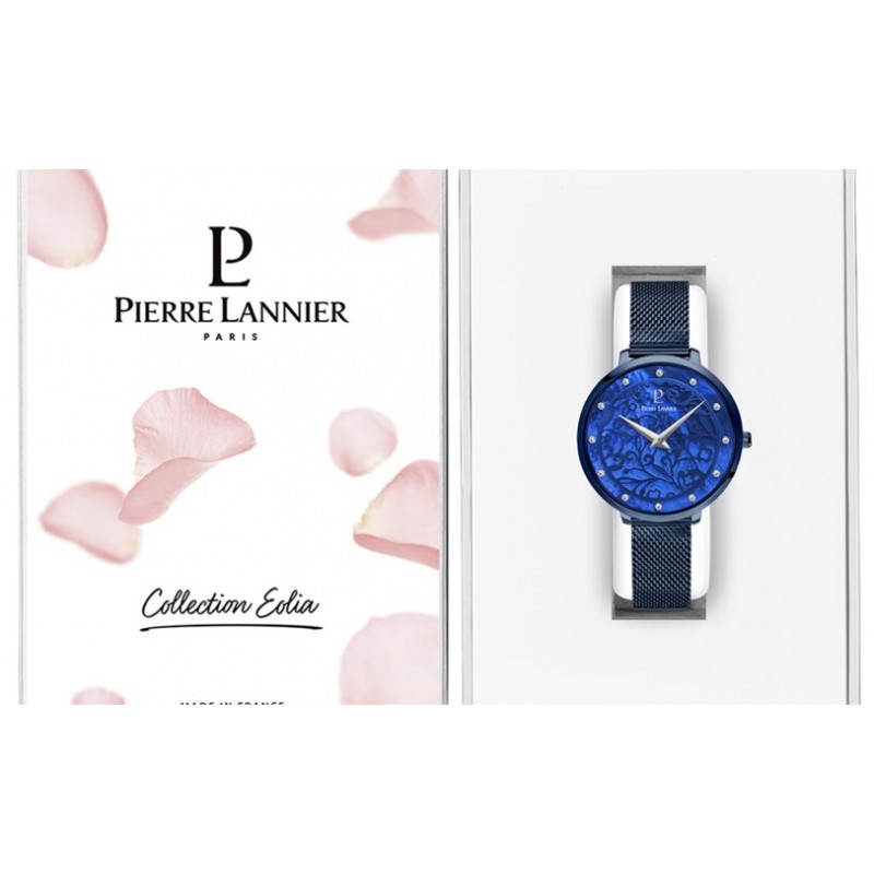 Montre Femme Pierre Lannier Collection Eolia Bracelet Bleu en Acier Milanais