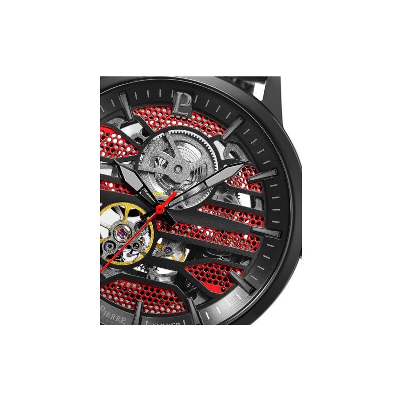 Montre Homme Pierre Lannier Collection IMPACT Cadran Rouge Bracelet en Acier Milanais Noir