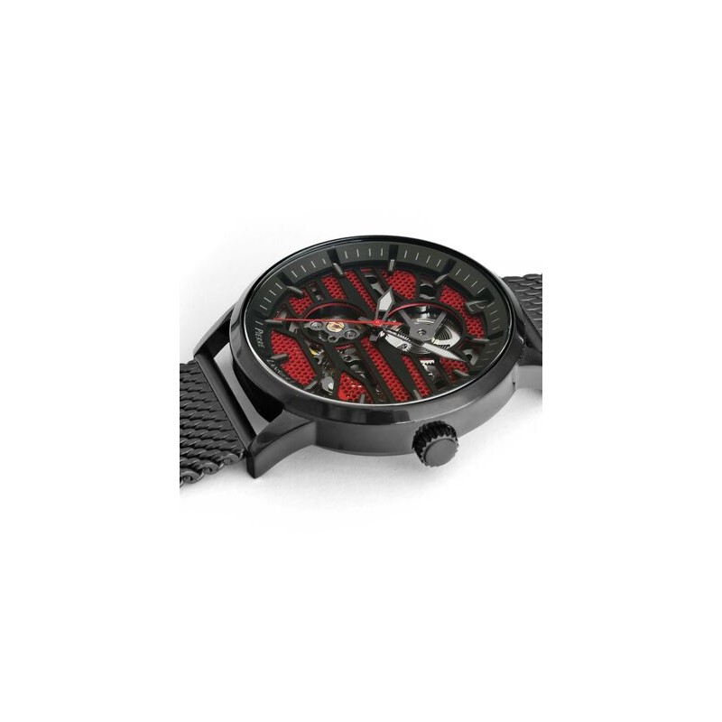 Montre Homme Pierre Lannier Collection IMPACT Cadran Rouge Bracelet en Acier Milanais Noir