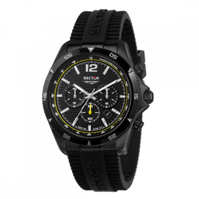 Montre Homme Bracelet en Acier Noir et Jaune