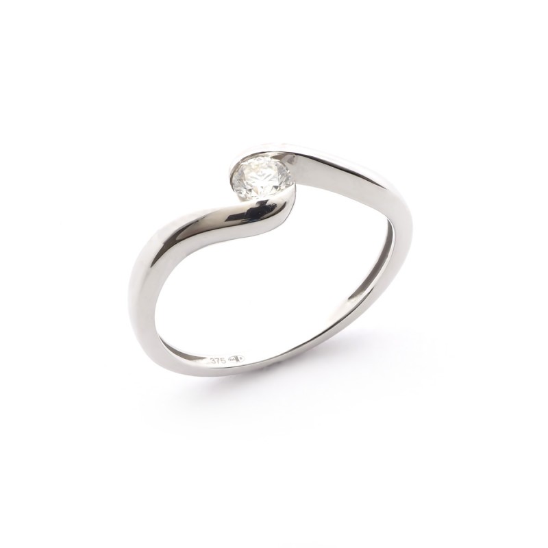 Bague Solitaire Or Blanc 9 Carats