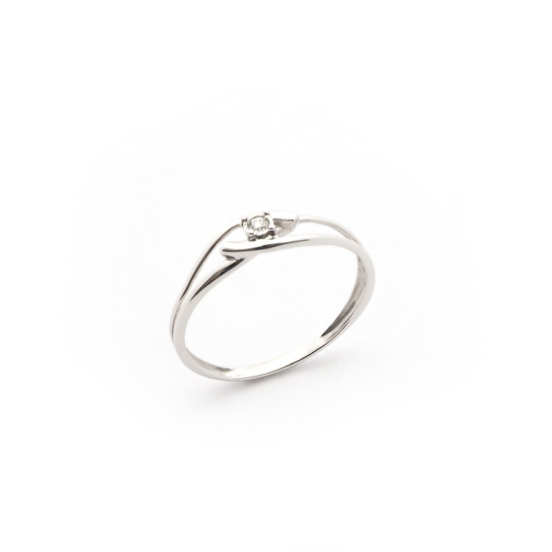Bague solitaire fantaisie Carador 4 griffes en or blanc 375/000 et diamant 0,03 cts
