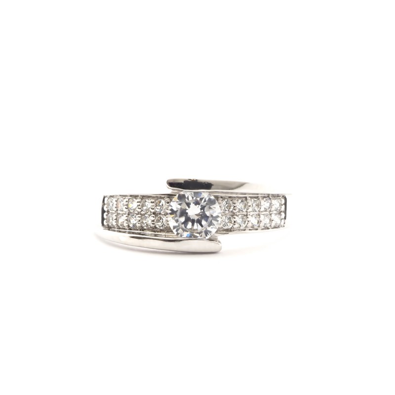 Bague solitaire accompagné femme Carador Or blanc 375/000 et Oxyde de zirconium