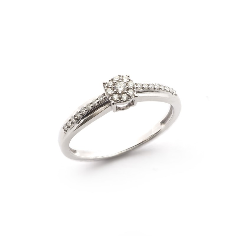 BAGUE SOLITAIRE ACCOMPAGNEE OR BLANC 375/000 DIAMANTS