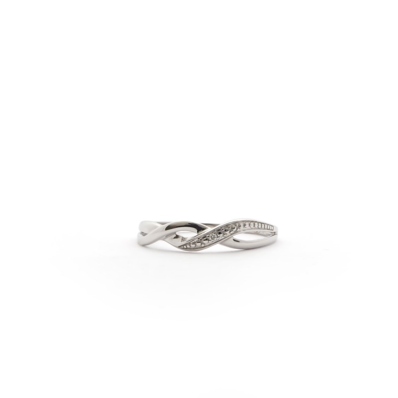 Bague tresse Carador en or blanc 375/000 et diamant
