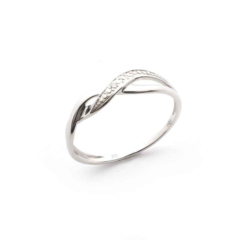 Bague tresse Carador en or blanc 375/000 et diamant