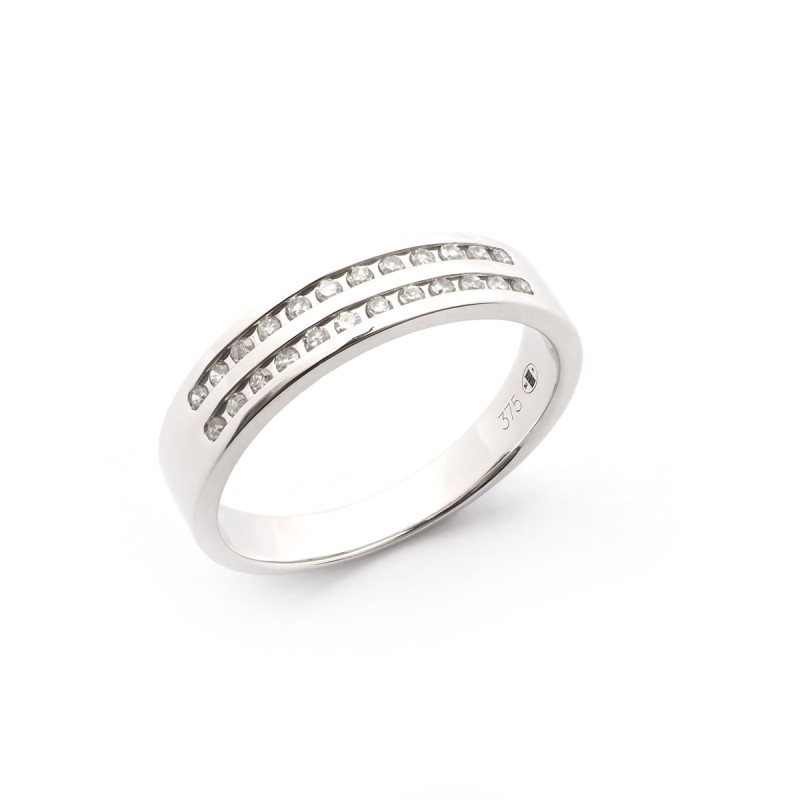 Alliance Carador demi-tour diamant double rang or blanc 375/000
