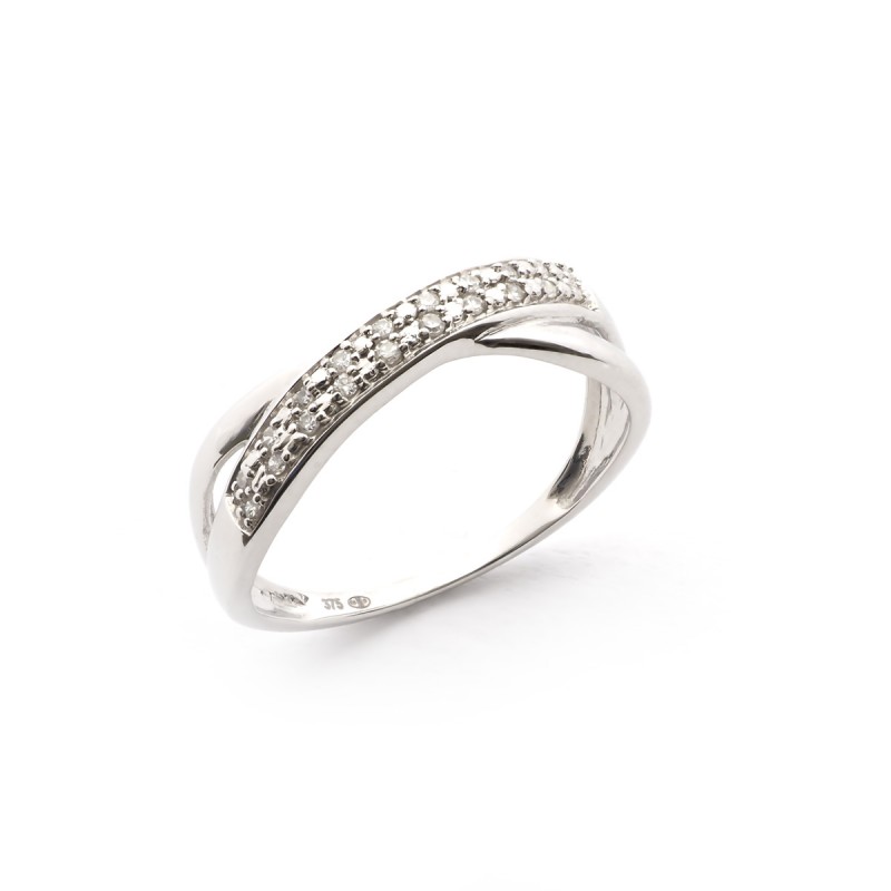 Bague Carador Motif Croisé en Or Blanc 375/000 et Diamants