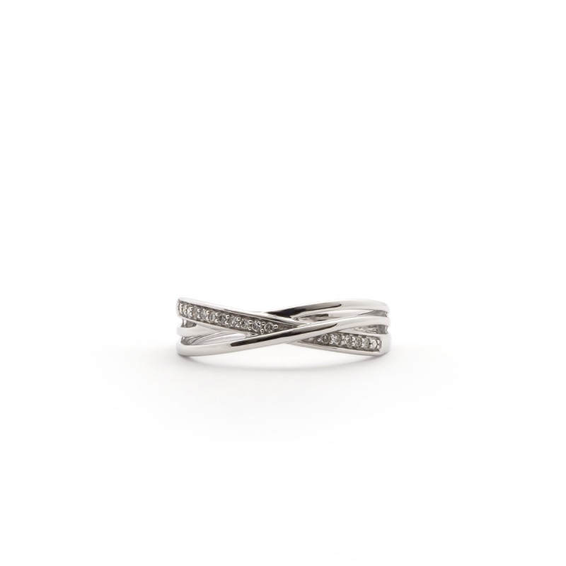 Bague Carador Triple Liens Croisés en Or Blanc 375/000 et Diamants