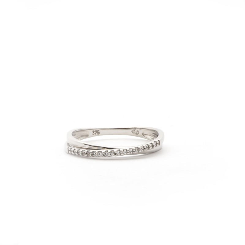 Bague Carador anneaux croisés or blanc 375/000 et oxydes de zirconium