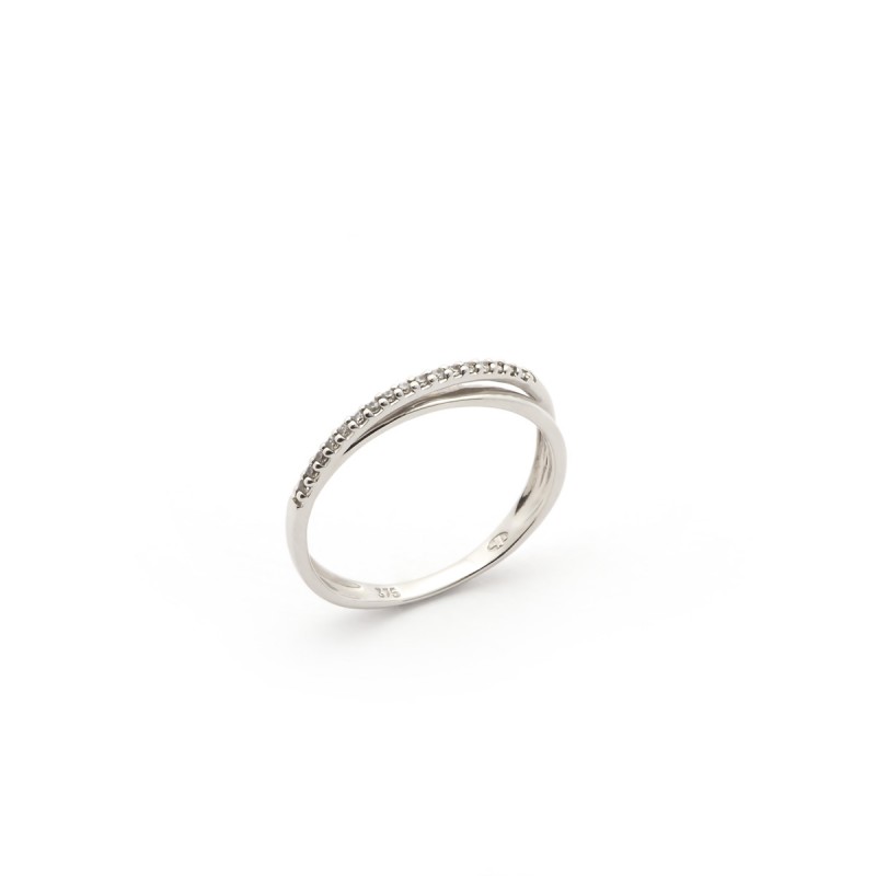 Bague Carador anneaux croisés or blanc 375/000 et oxydes de zirconium