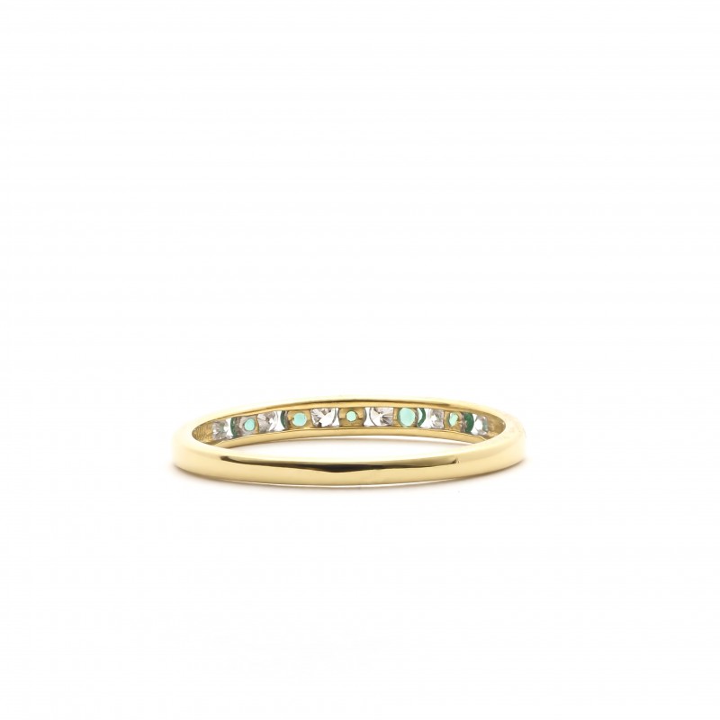 Bague Type alliance Femme en Or Jaune 750/000 sertie Diamants et Emeraudes