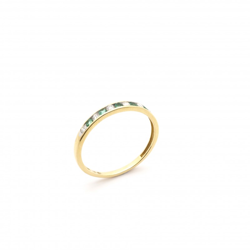Bague Type alliance Femme en Or Jaune 750/000 sertie Diamants et Emeraudes