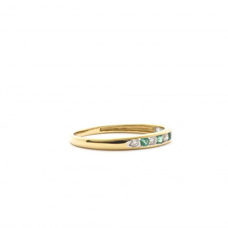 Bague Type alliance Femme en Or Jaune 750/000 sertie Diamants et Emeraudes
