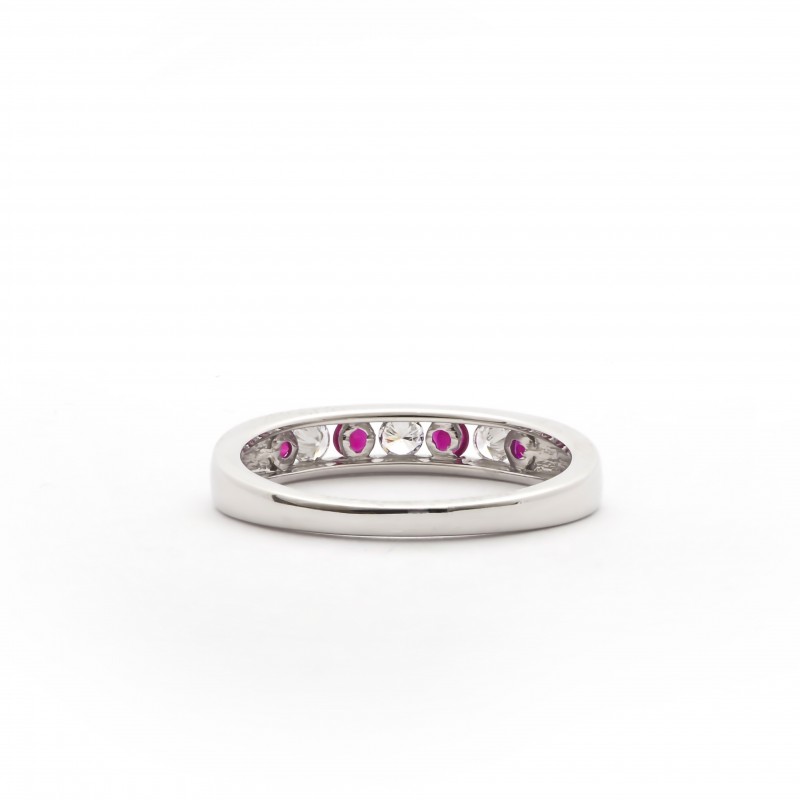 Bague Carador type alliance demi-tour rubis et diamant en or blanc 750/000