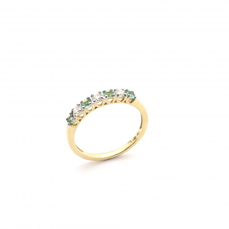 Bague Carador type alliance demi-tour emeraude et diamant sertis griffe en or jaune 750/000