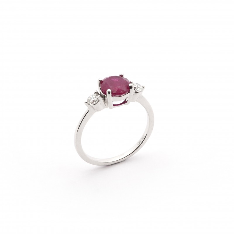 Bague Carador inspiration joaillerie en or blanc 750/000, diamants et rubis