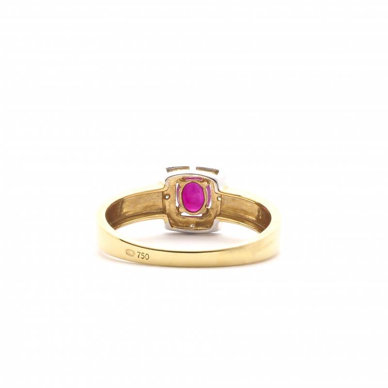 Bague femme Carador style Art Déco en or jaune 750/000, rubis et diamants