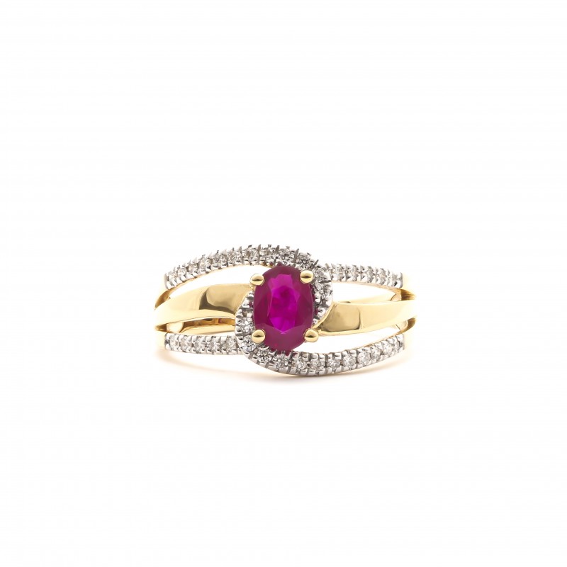 bague Intemporelle Carador en or jaune 750/000, diamants et rubis