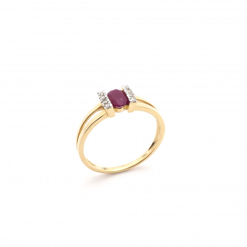 bague éternelle Carador en or jaune 750/000, diamants et rubis