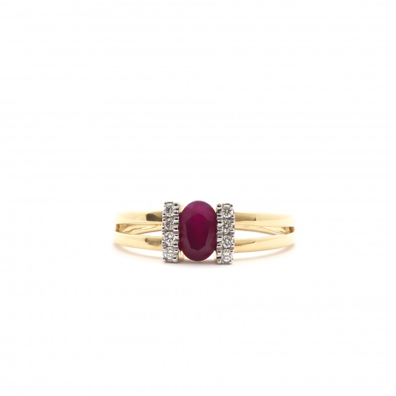 bague éternelle Carador en or jaune 750/000, diamants et rubis