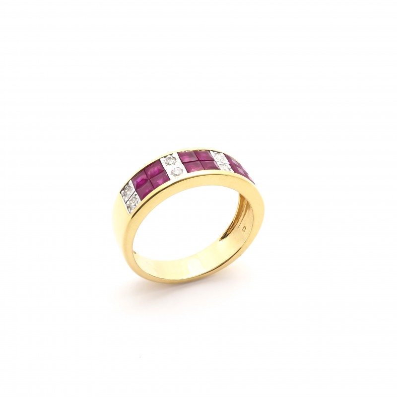 Bague Délicieuse Carador en or jaune 750/000, Diamant et Rubis