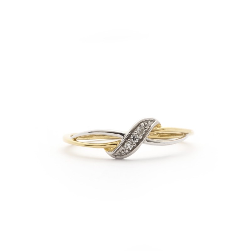 Bague vague empierrée Carador en or jaune et blanc 750/000 et diamants
