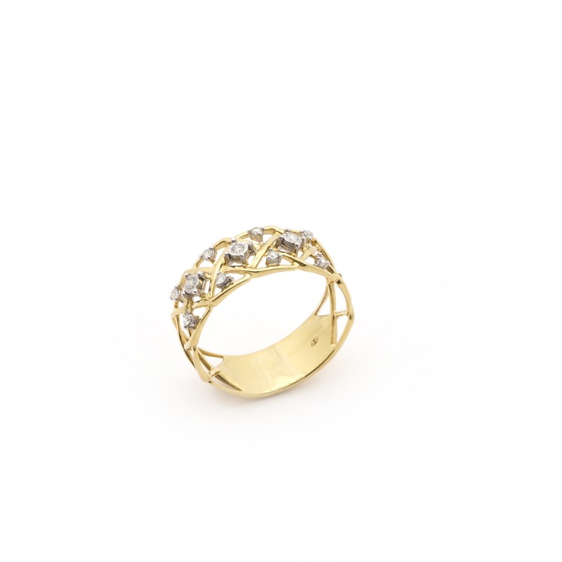 Bague résille Carador en or jaune 750/000 et diamants