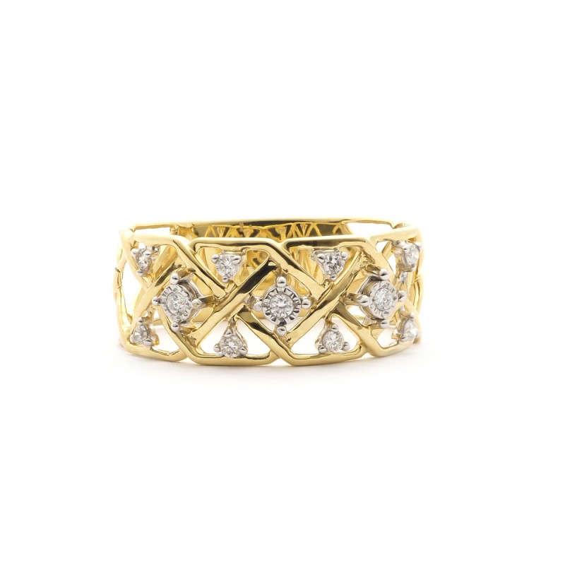 Bague résille Carador en or jaune 750/000 et diamants