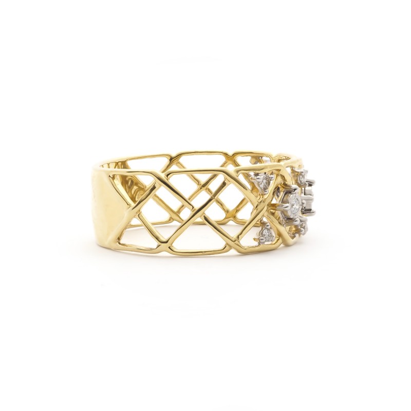 Bague résille Carador en or jaune 750/000 et diamants