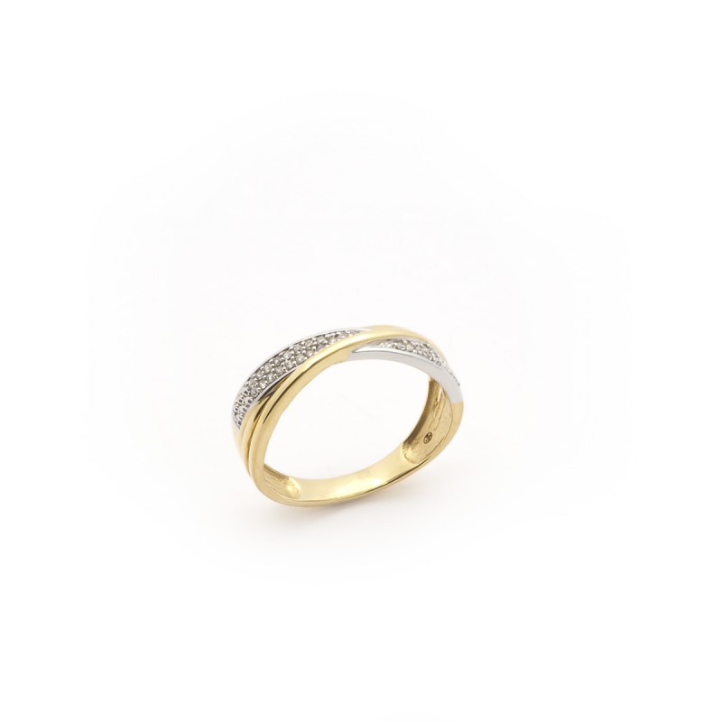 Bague Carador liens croisées or blanc et jaune 750/000 et diamants