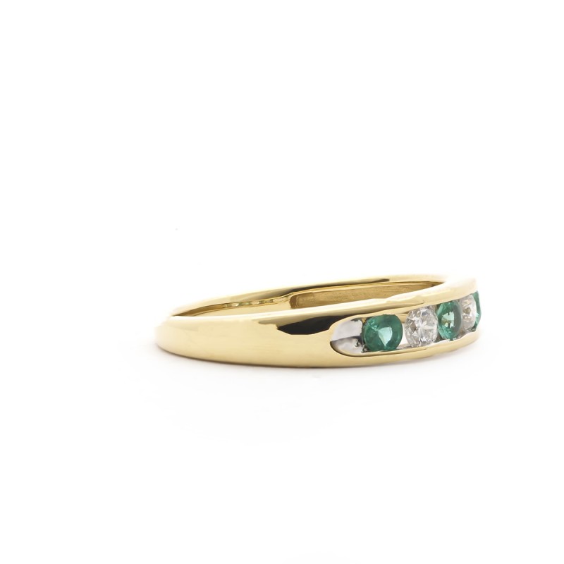 Bague Carador type alliance demi-tour emeraude et diamant en or jaune 750/000
