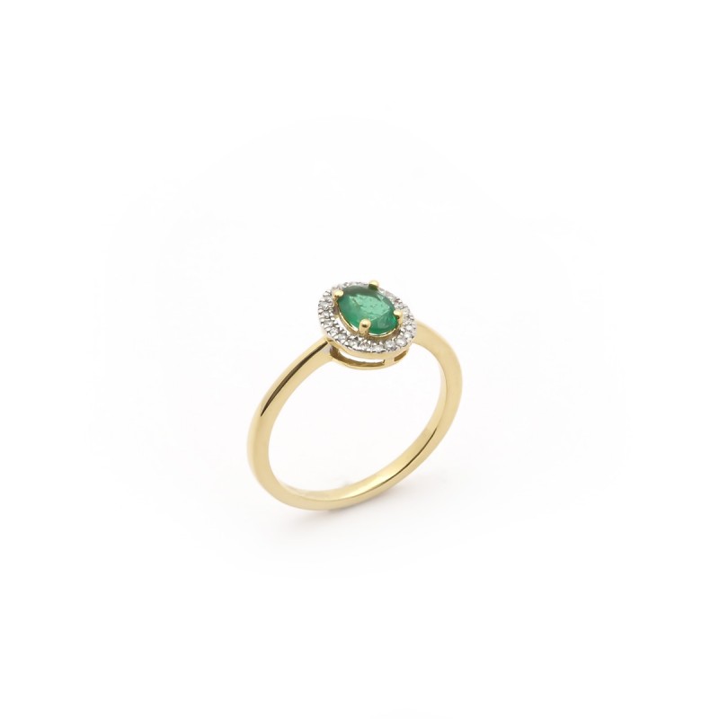 Bague en or jaune 750/000 avec emeraude et diamants