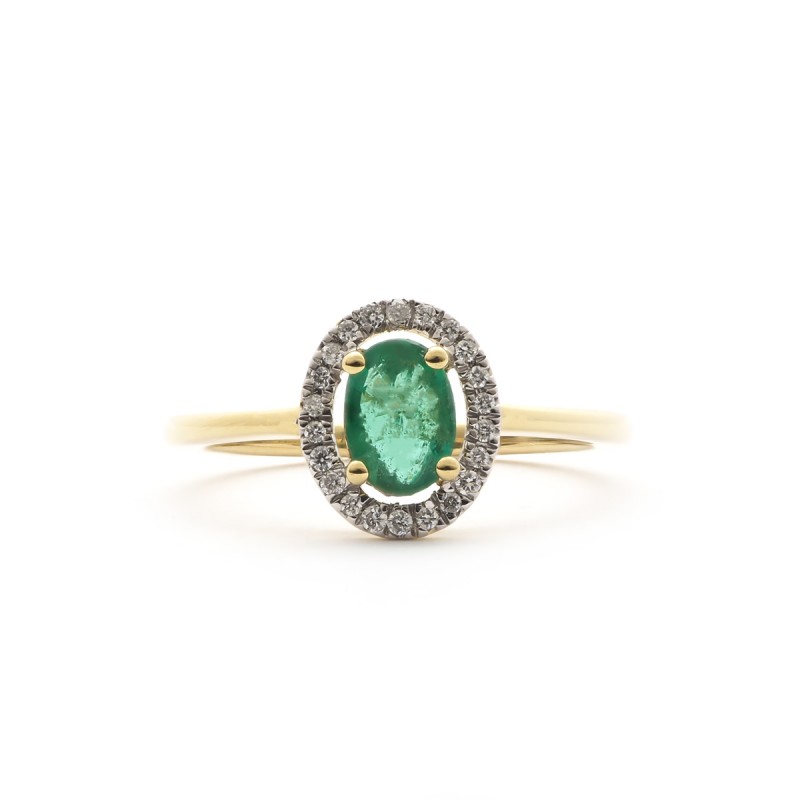 Bague en or jaune 750/000 avec emeraude et diamants