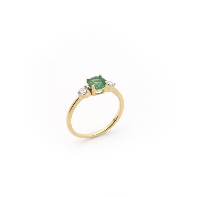 Bague Carador inspiration joaillerie en or jaune 750/000, diamants et émeraude