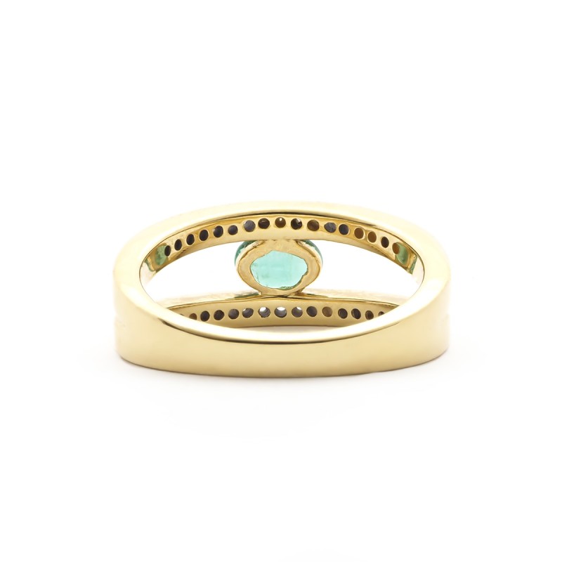 Bague en or jaune 750/000 emeraude et diamants