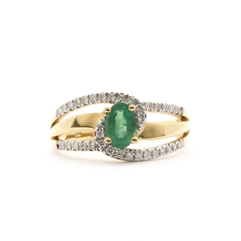 Bague Carador en Or Jaune 750/000 Diamants et Émeraude