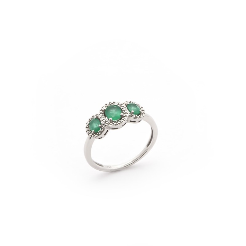 Bague Carador or blanc 750/000, trois émeraudes et diamants
