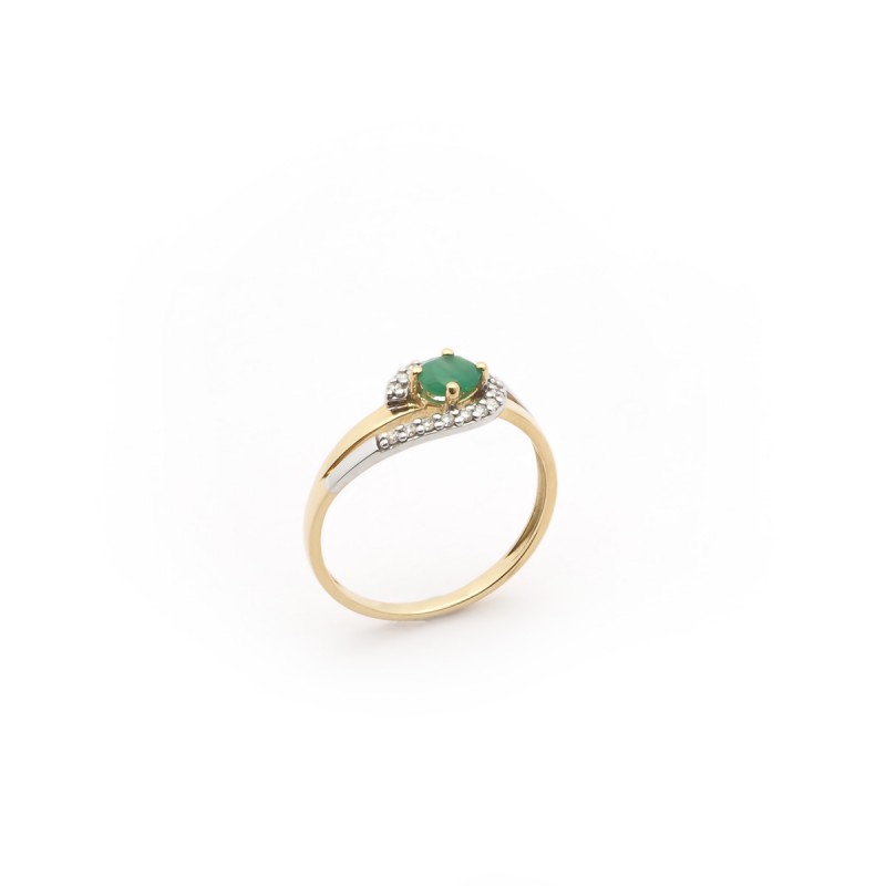 Bague Carador vintage or jaune et blanc 750/000, diamant et émeraude