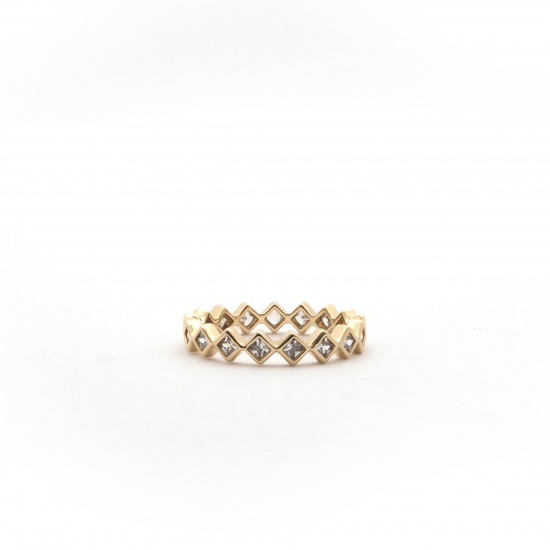 Bague Carador type alliance multi serti clos carré en plaqué or et zircons