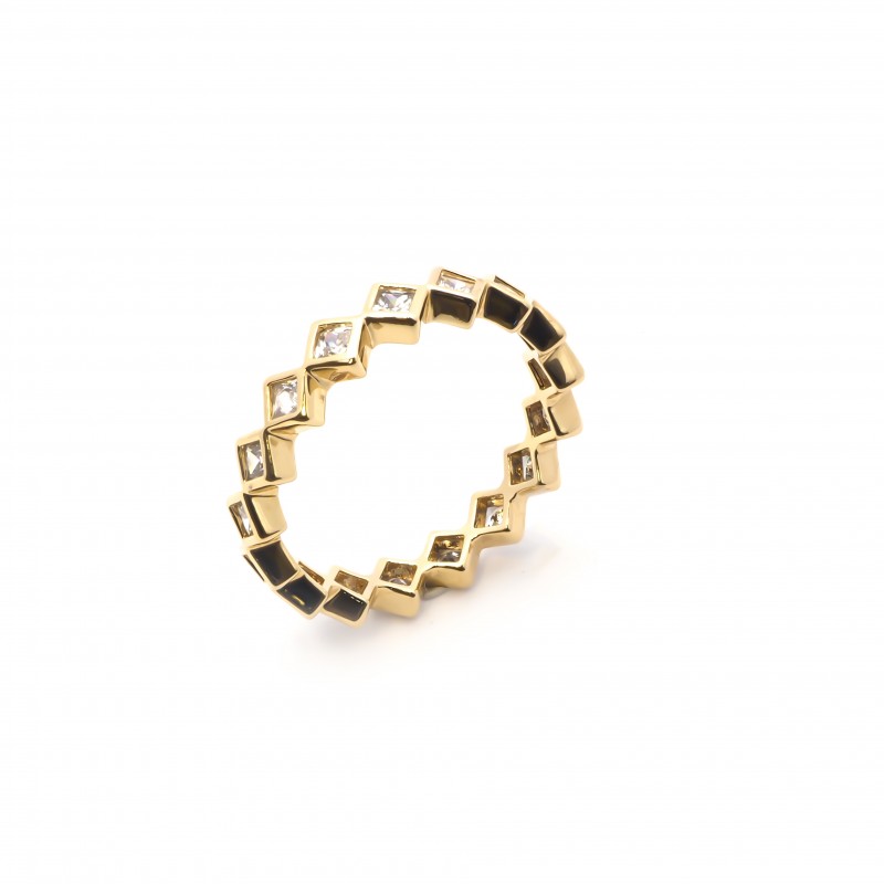 Bague Carador type alliance multi serti clos carré en plaqué or et zircons