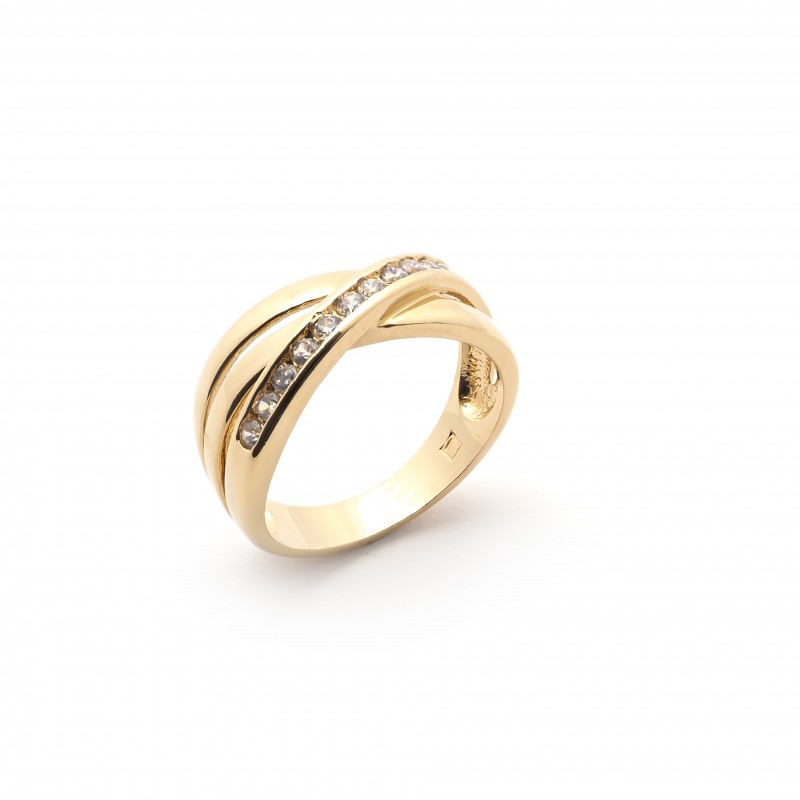Bague Femme Carador triple anneaux croisés plaqué or et oxydes de zirconium