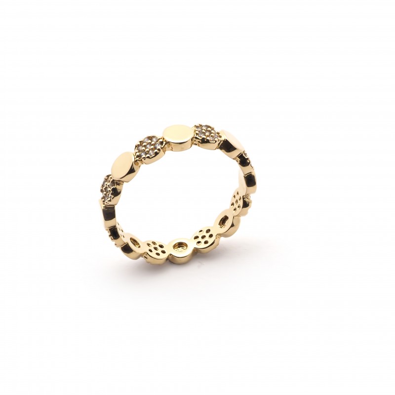 Bague Jonc Carador Plaqué Or Pastilles Rondes Alternées lisses et pierres