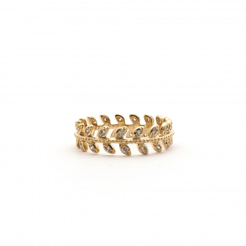 Bague Carador motif laurier plaqué or et oxydes de zirconium