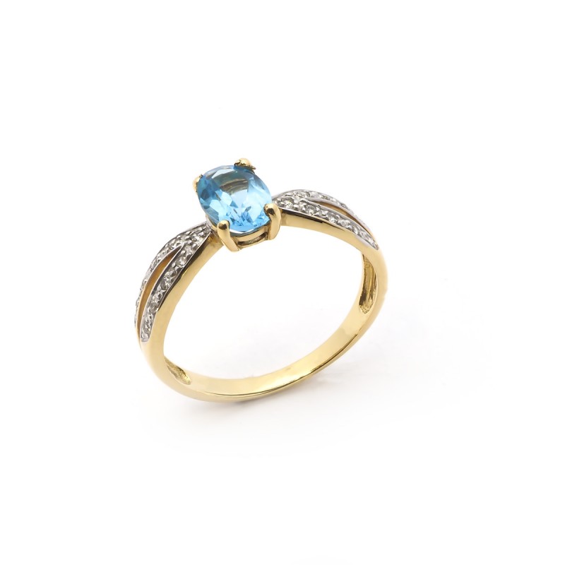 Bague Carador en or jaune 750/000, topaze et oxydes de zirconium