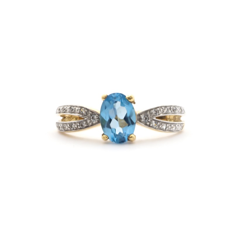 Bague Carador en or jaune 750/000, topaze et oxydes de zirconium