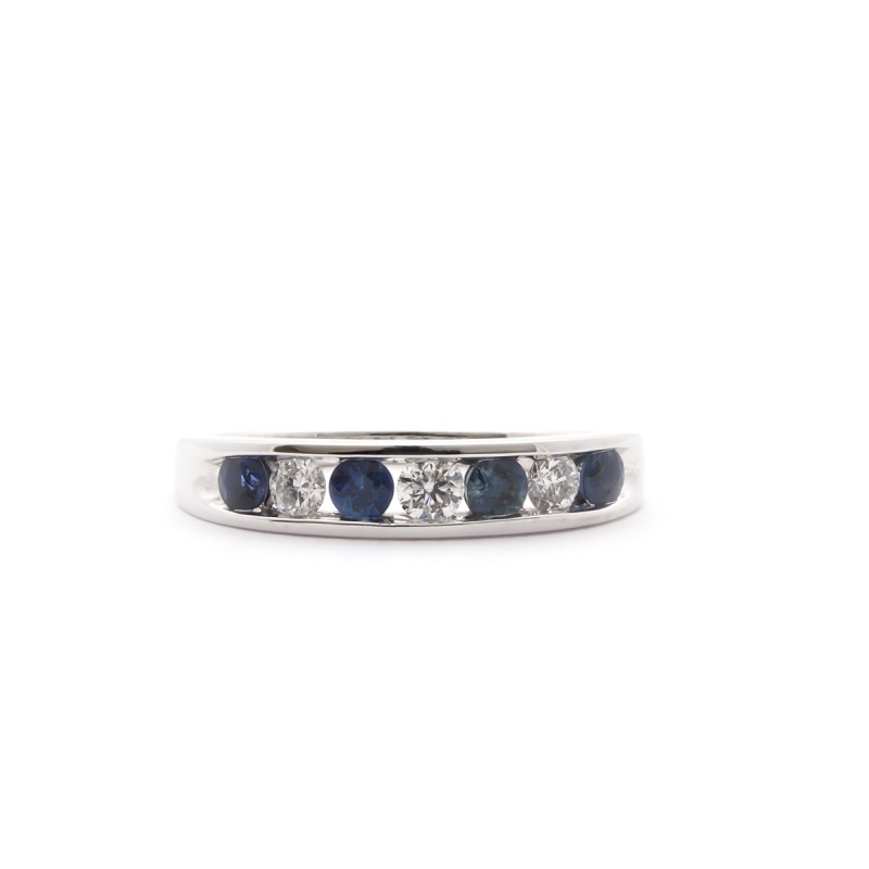 Bague Carador type alliance demi-tour saphir et diamant en or blanc 750/000