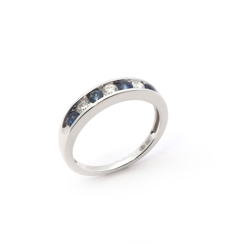 Bague Carador type alliance demi-tour saphir et diamant en or blanc 750/000