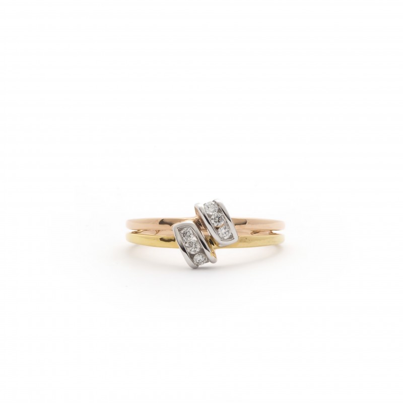 Bague tricolore Carador diamants 0,110 cts et or 750/000