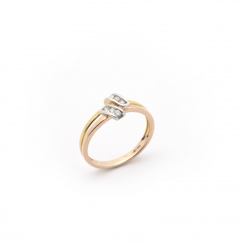 Bague tricolore Carador diamants 0,110 cts et or 750/000